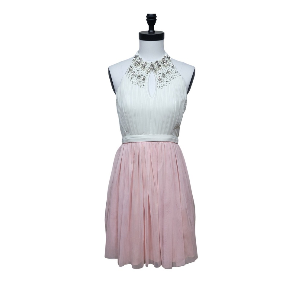 Minuet Formal Mini Dress S Halter Layered Ballet Coquette Fairy Bling